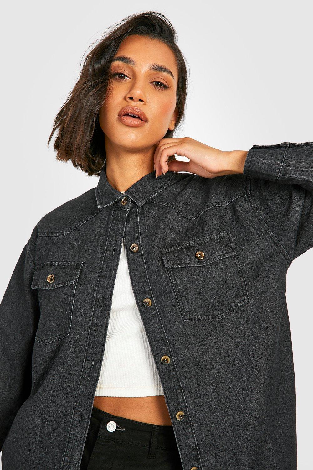 Black washed sale denim shirt